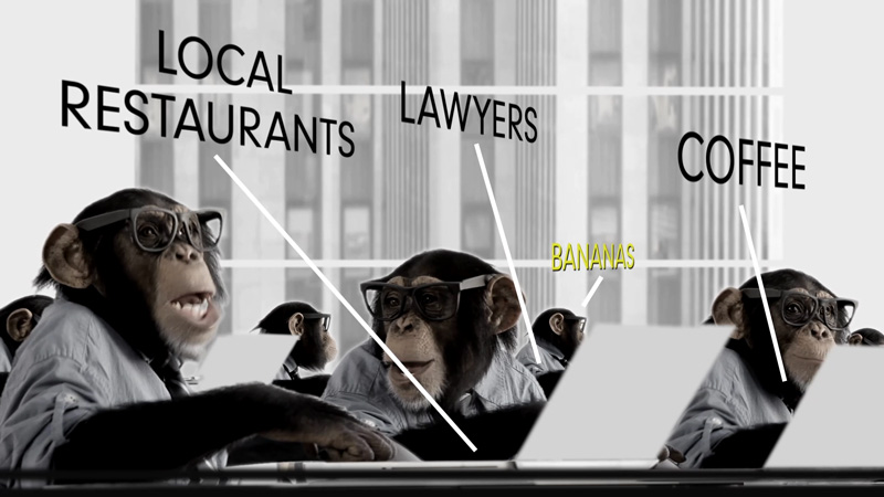 Monkeys search for items on the internet.